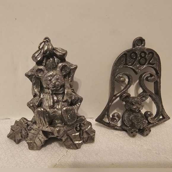 Handmade 100% Pewter Ornaments Bears Beautiful with Stands for tree or Table Vin - Picture 1 of 14